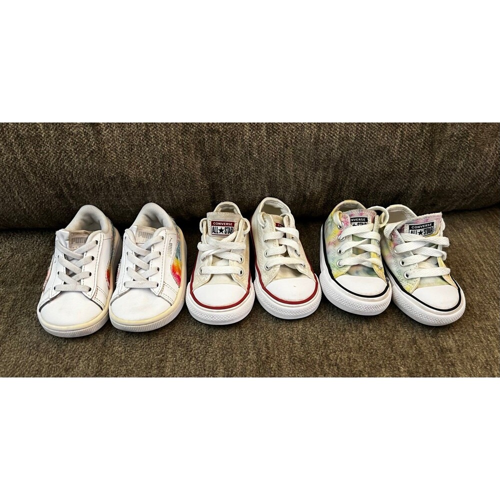 Toddler Shoes Lot Size 5C Converse White Tie Dye Puma Rainbow 3 Pairs GUC